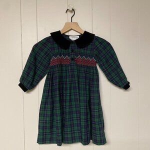 Vintage Polkatots Smocked Plaid/Tartan Long Sleeve Dress Velvety Accents, 3T.